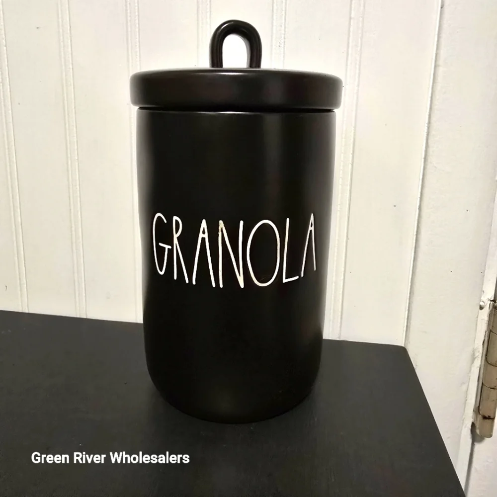 Rae Dunn Black Granola Stoneware‎ Ceramic Tall Canister